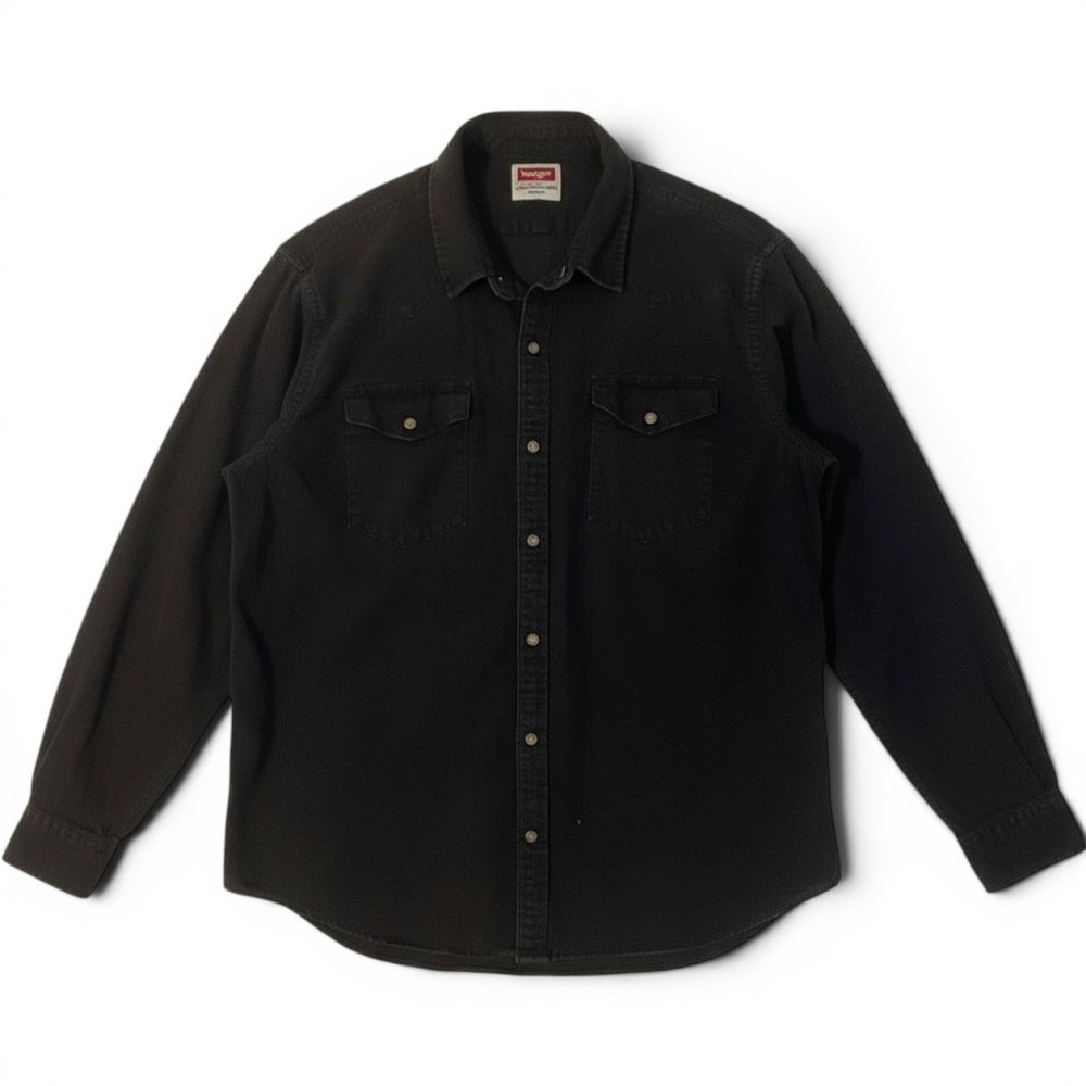 Wrangler Denim Pearl Snap Shirt Mens 2XL Black Western Long Sleeve Workwear Top